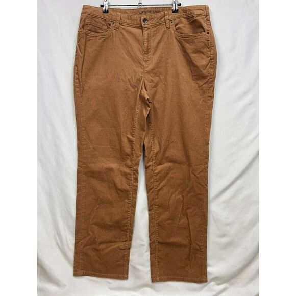 Lands‎ End Mid Rise Straight Corduroy Pants 16W Camel Five Pocket Womens Casual - Picture 1 of 11